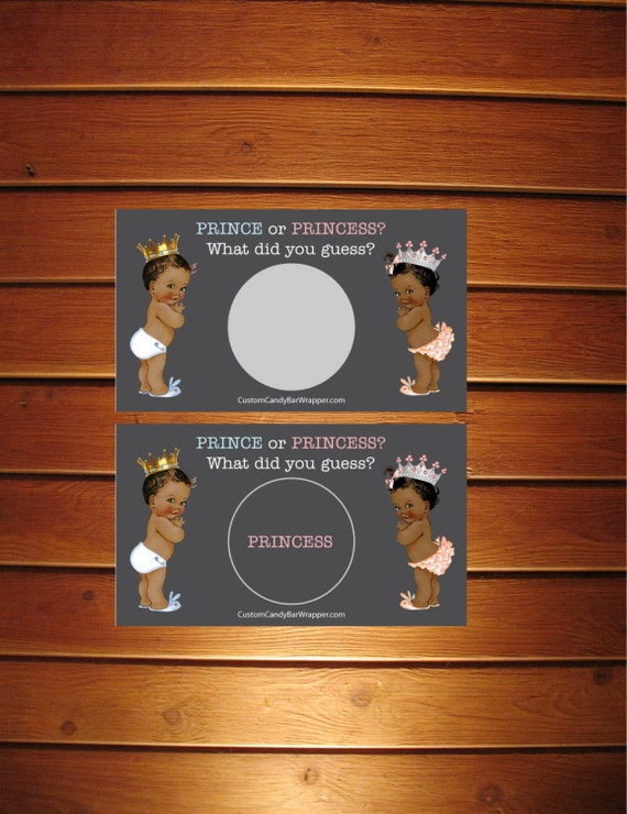 Set of 10 Prince or Princess? Gender Reveal Scratch Off Cards, Chalkboard Baby Shower, African American Il_570xn