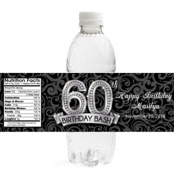 60th Birthday Drinking water Bottle Labels Water-resistant Birthday Labels Fixed of 10 picture regarding Free Printable Water Bottle Labels for Birthday named 60th Birthday Drinking water Bottle Labels Water resistant Birthday Labels Preset of 10