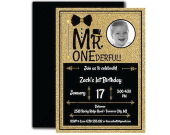 Mr. Onederful Invitations, Printable  Mr. Onederful Birthday Invitation Template with Photo