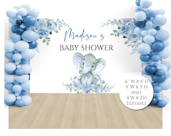 Achtergrond babyshower blauwe olifant (pdf-patroon)