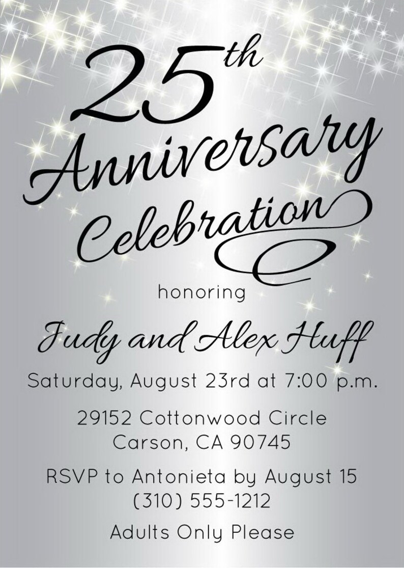 25th Anniversary Stickers \u2022 Personalized Anniversary Labels \u2022 Silver Sparkly Anniversary Sticker