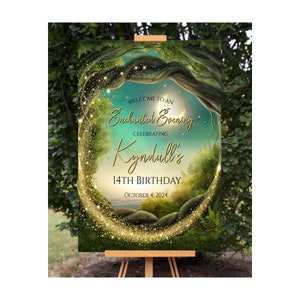 Cartello di benvenuto della foresta incantata, Cartelli di benvenuto incantati, Cartelli per feste stampabili, Cartelli per feste a tema magico, Accesso immediato, Serata incantata