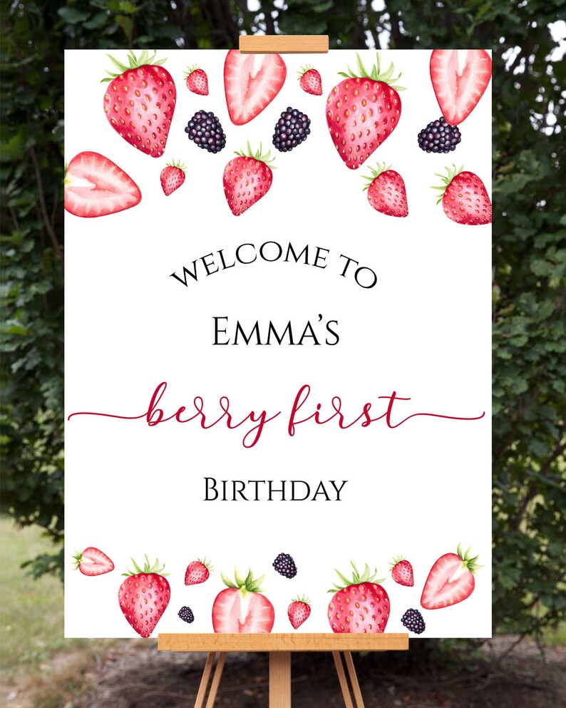 Matching Berry First Birthday Welcome Sign