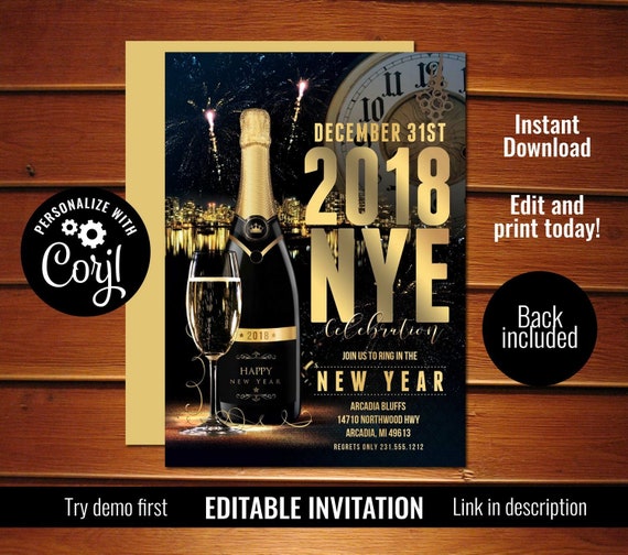 new years eve party invitation nye invite instant download by
