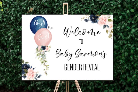 Boy or Girl Gender Reveal Welcome Sign, Gender Reveal, Baby Shower, He or She, Pink and Blue Balloons, Instant Download Printable Il_570xn