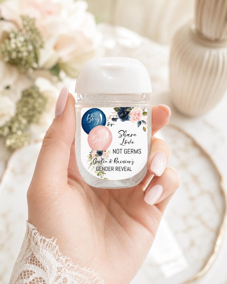 Balloons Gender Reveal Hand Sanitizer Labels, Pocketbac