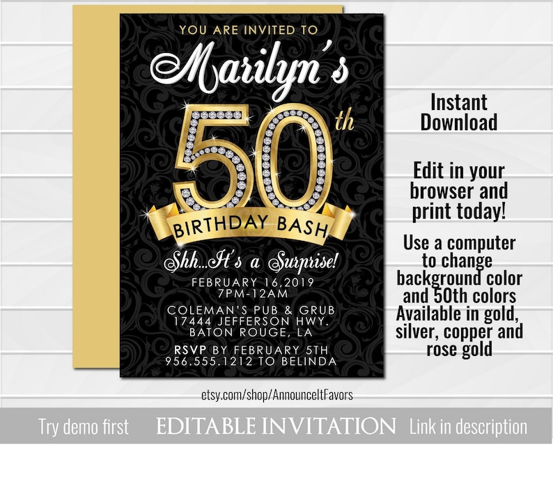 Surprise 50th Birthday Party Invitations 50th Birthday Invitations 50th Birthday Bash Invites