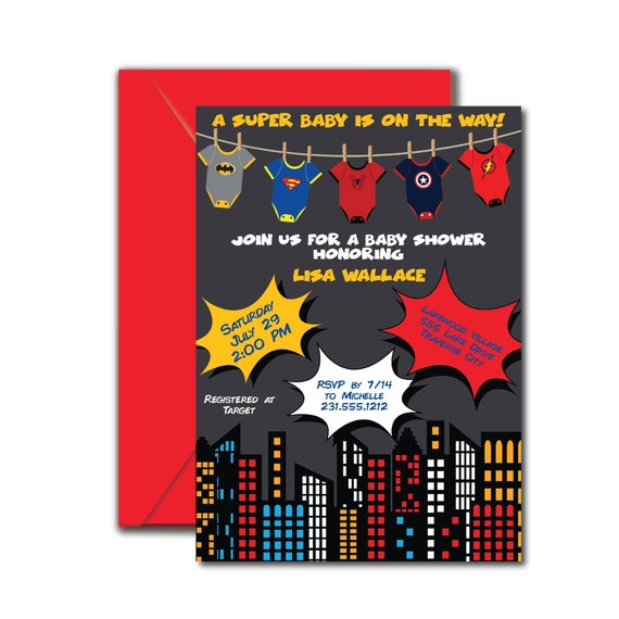 Superhero Baby Shower Invitation, Superheroes Baby Shower Invitation