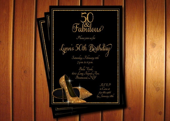 Gold Glitter Shoes Adult Birthday Party Invitation - Printable 50th Birthday Invitation Il_570xn