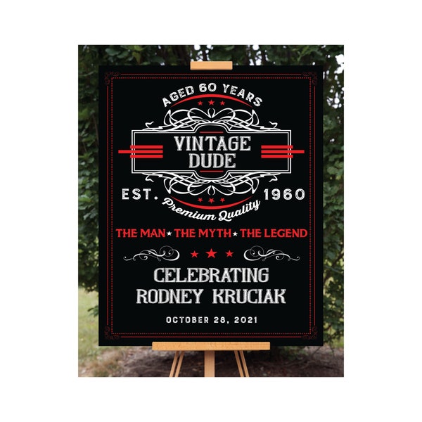 Vintage Dude Birthday Welcome Sign, The Man, The Myth, The Legend Birthday Poster