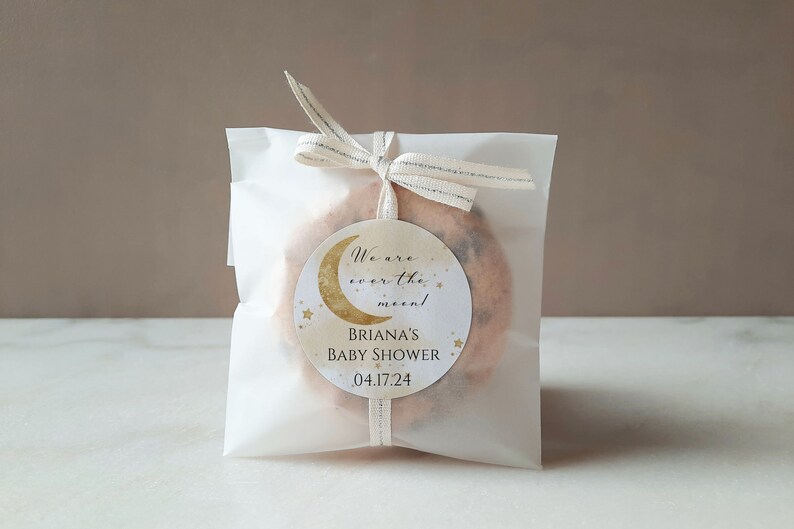 Matching Over the Moon Baby Shower Favor Labels Tags