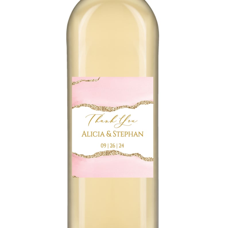 Matching Blush and Gold Wine Labels