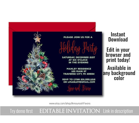 Editable Christmas Tree Invitation, Tree Christmas Party Invitation, Printable Holiday Invites Il_570xn