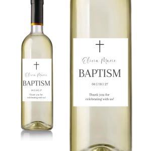Minimal Baptism Wine Labels, Modern Baptism Wine Label Favors Personalized