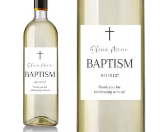 Minimalist Baptism Wine Labels: Personalized Modern Favors