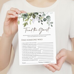 Matching Greenery Bridal Shower Find the Guest Game
