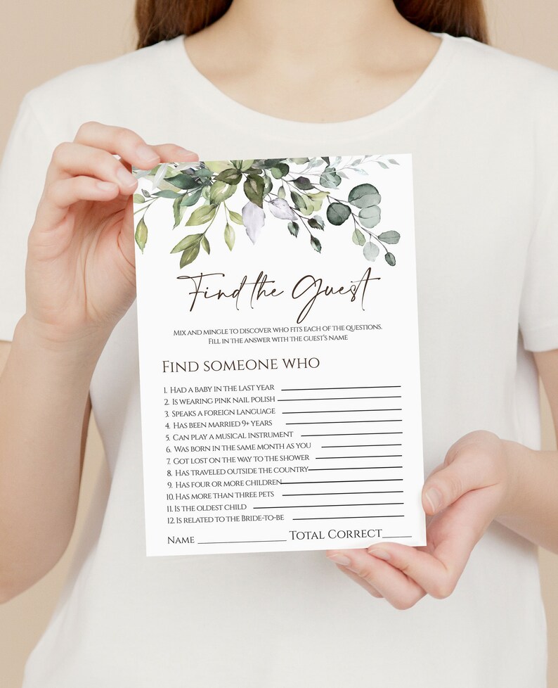 Matching Greenery Bridal Shower Find the Guest Game