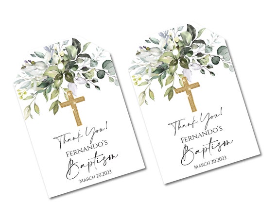 Greenery Baptism Favor Tag Template, Religious Favor Tag, Greenery Communion Tags, Glitter Cross Tag, Editable, Printable Baptism Boy, Girl Il_570xn