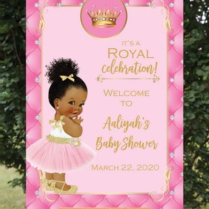 Royal Princess Baby Shower Welcome Sign with Puff Ball on Top