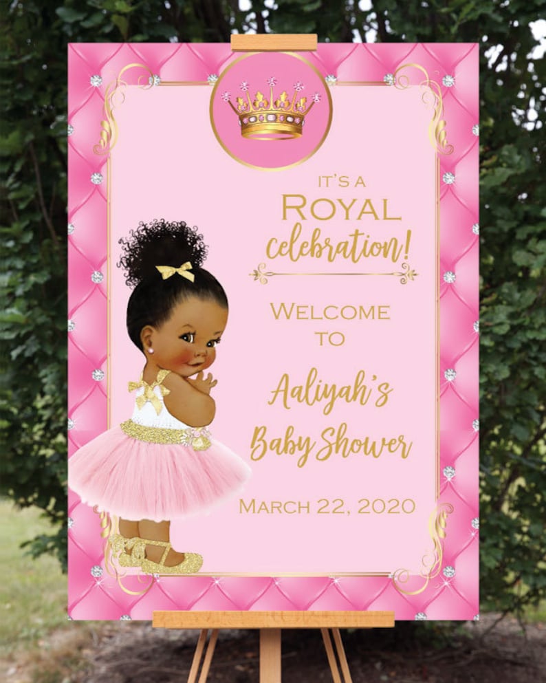 Royal Princess Baby Shower Welcome Sign with Puff Ball on Top