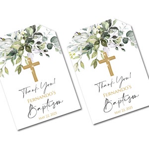 Matching Greenery First Communion Thank You Tags