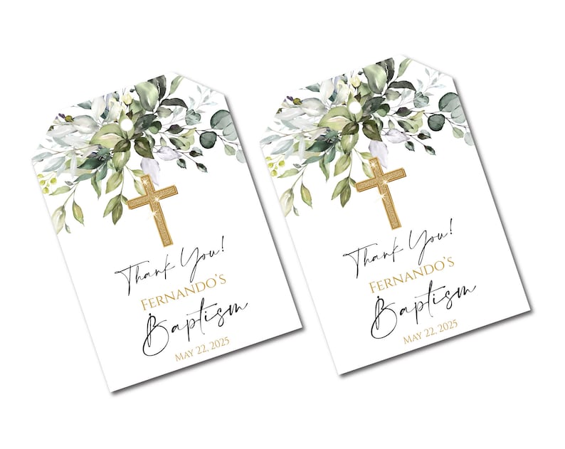 Matching Greenery First Communion Thank You Tags