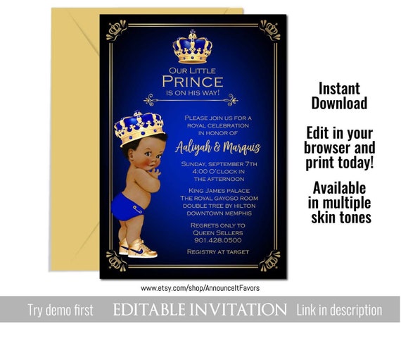 prince theme baby shower invitations