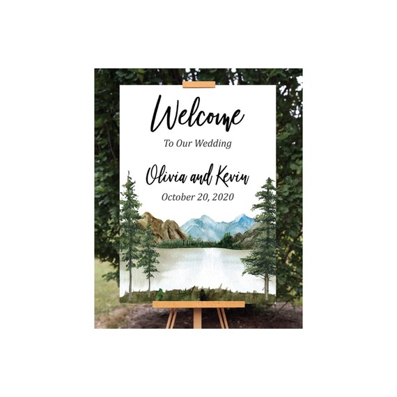 Rustic Mountain Lake Wedding Welcome Sign Template, Instant Download Il_570xn