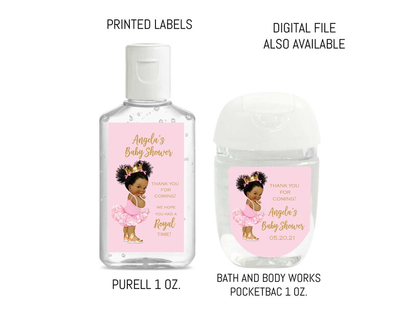 Matching Princess Baby Shower Hand Sanitizer Labels