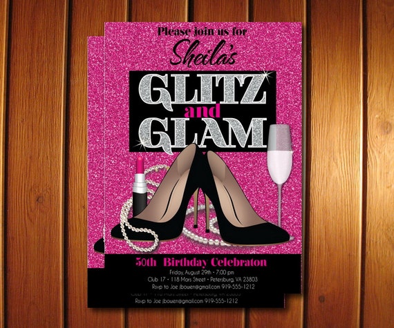 Glitz and Glam Adult Birthday Party Invitation - Glamorous and Sexy Birthday Invitation 30th, 40th, 50th, 60th, 70th, 80th Il_570xn