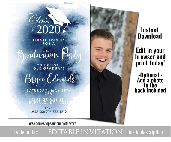 Editable Vintage Graduation Invites, Chalkboard Graduate Announcement, Template Il_570xn