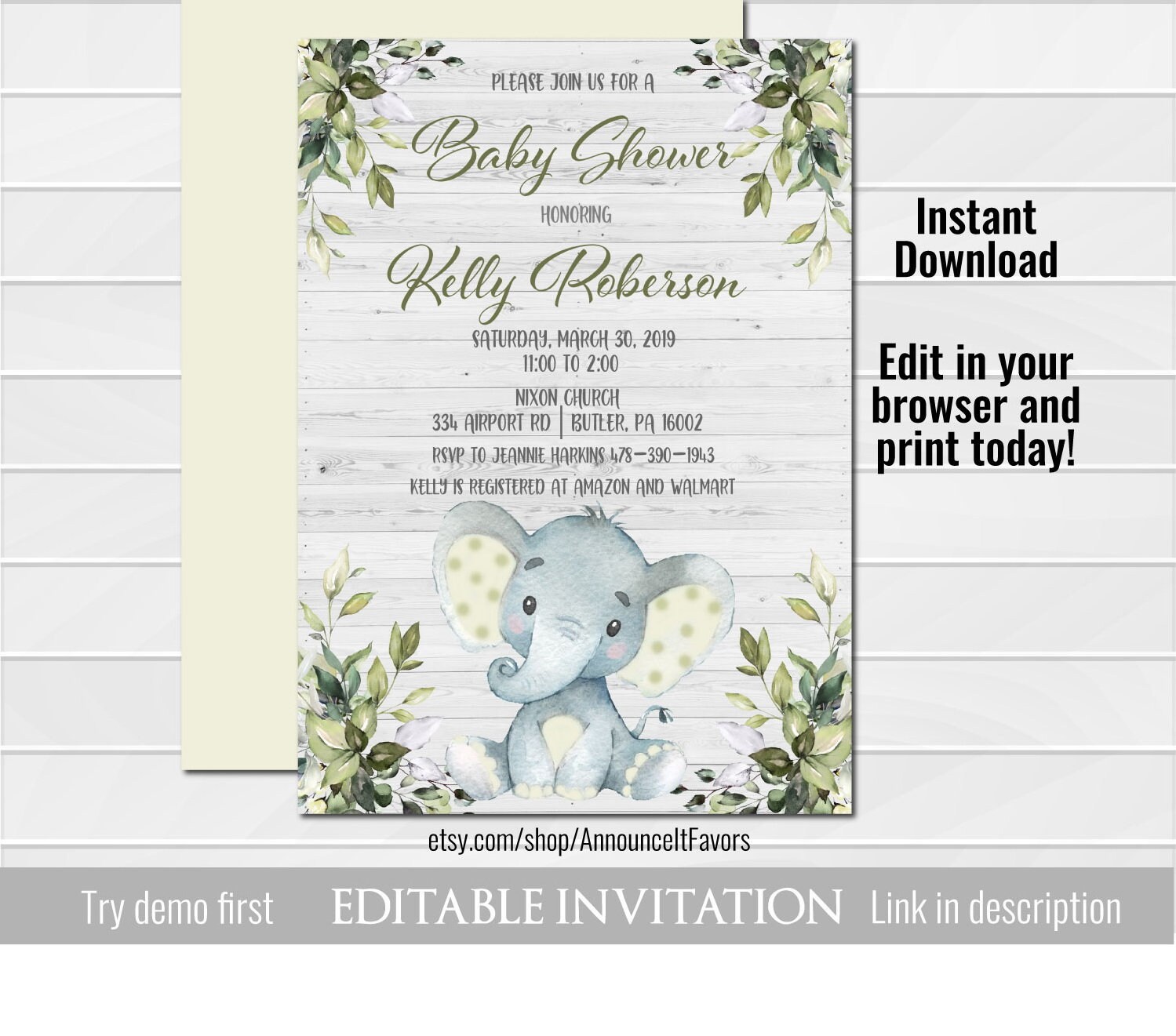 Gender Neutral Elephant Baby Shower Invitation Neutral Etsy
