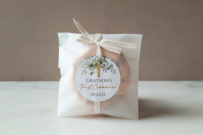 Matching Greenery First Communion Favor Sticker