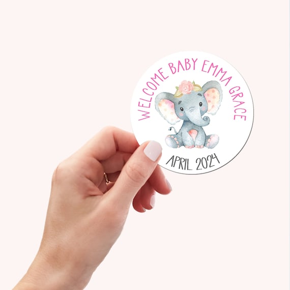 Pink Elephant Baby Shower Hershey Kisses Stickers - Personalized Pink Elephant Baby Shower Sticker, Gold, Purple, Yellow Il_570xn