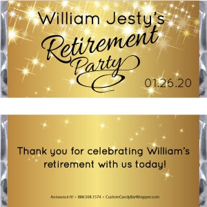 Matching Gold Retirement Candy Wrappers