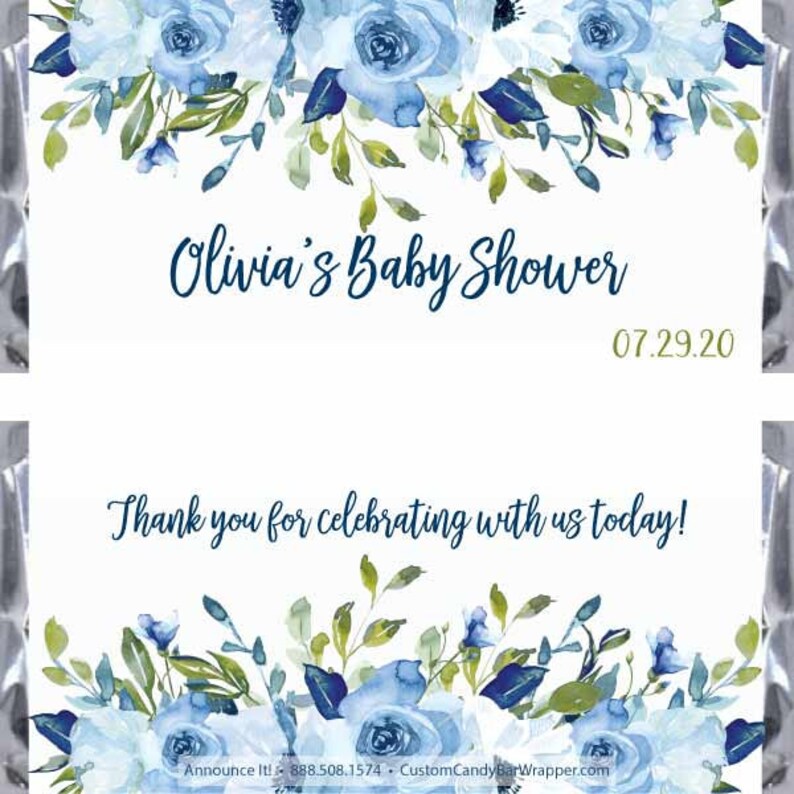Blue Floral Baby Shower Stickers Blue Baby Shower Hershey Etsy