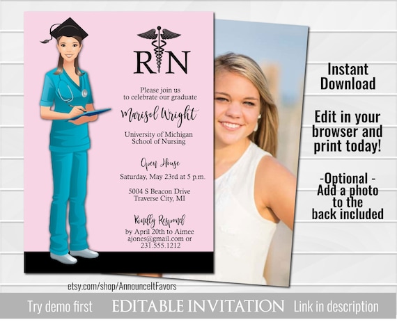 Nurse Graduation Invitations, Nurse Graduation Announcement, RN Nursing Graduation Invitations