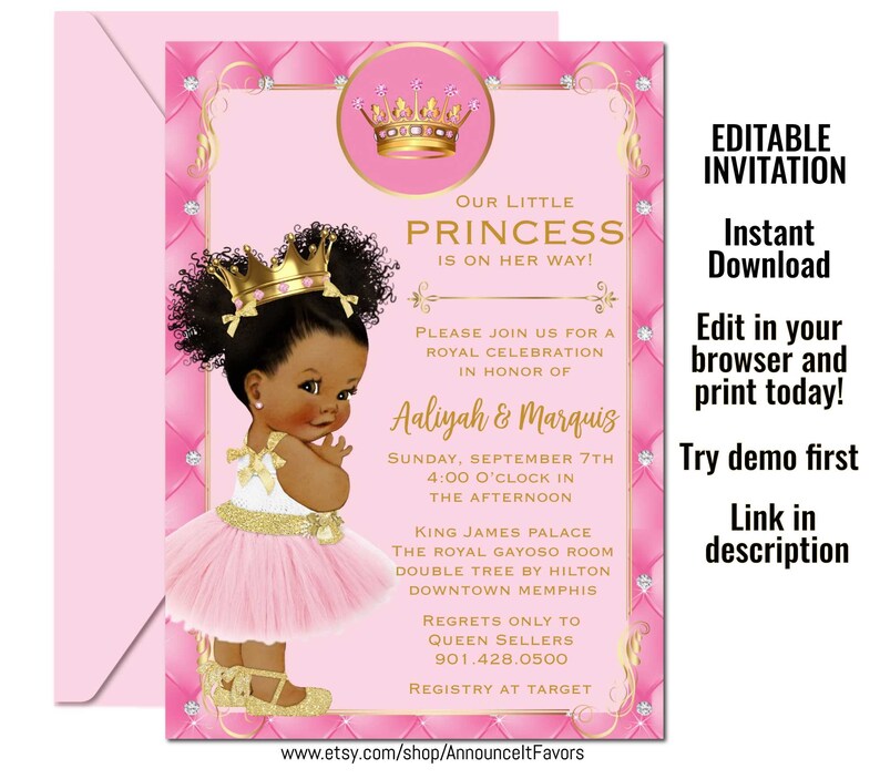 Matching Princess Baby Shower Invitation