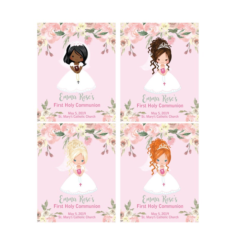 Floral First Communion Wine Labels Girl Wine Bottle Set of Etsy