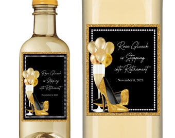 Stepping into Retirement Wine Labels, Personalized Retirement Wine Label, Glitter Heels