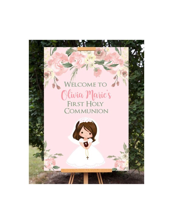 Cartel bienvenida primera comunion editable primera comunion niña  invitacion comunion nina decoracion fiesta comunion decoracion 250 by  Rebecca Designs Co.