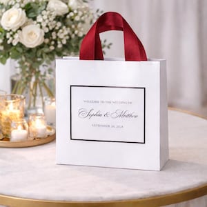 Wedding Welcome Bags with Claret Ribbon