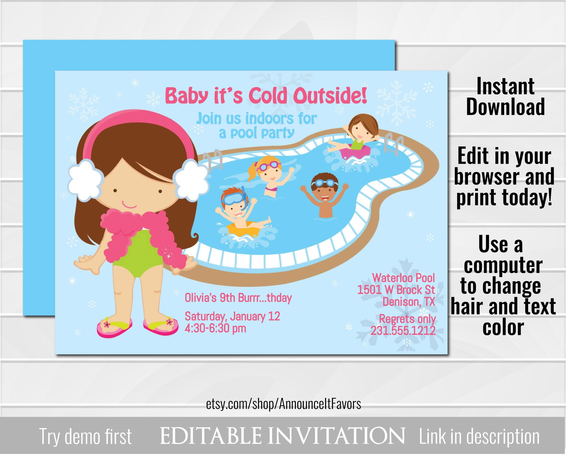 winter pool party invitation indoor pool party birthday etsy winter pool party invitations