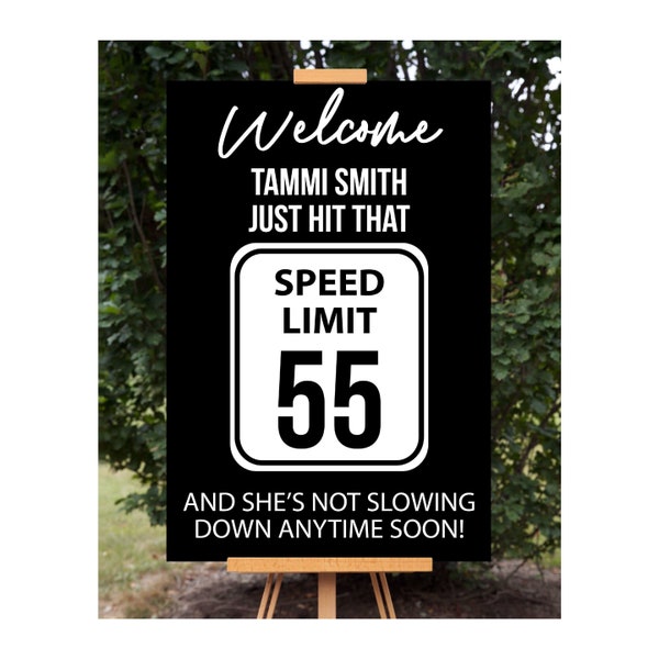 55th Birthday Welcome Sign, Any Age Speed Limit 55 Birthday Party Sign, Editable Birthday Poster, Printable Birthday Poster