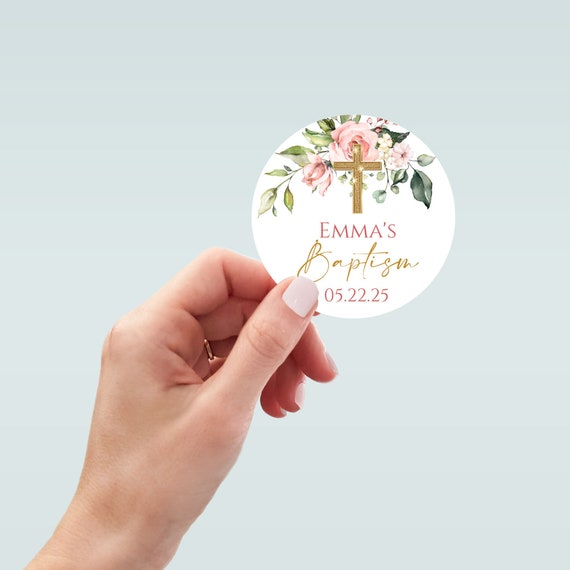 Blush Baptism Stickers, Baptism Kisses Labels, Blush God Bless Stickers, Blush Favor Labels, Floral Thank You Label Baptism Favor Gift Bag Il_570xn