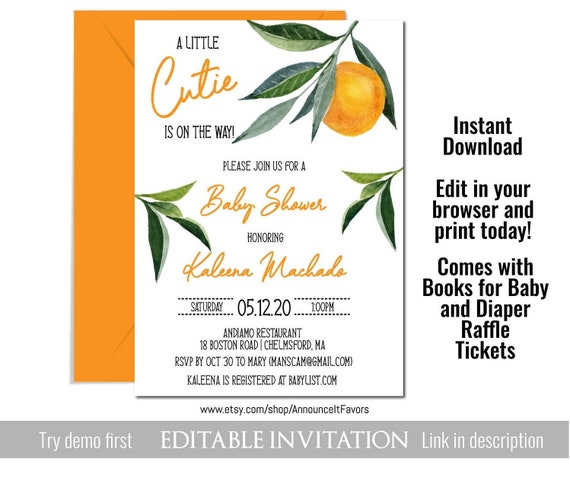 citrus baby shower invitations