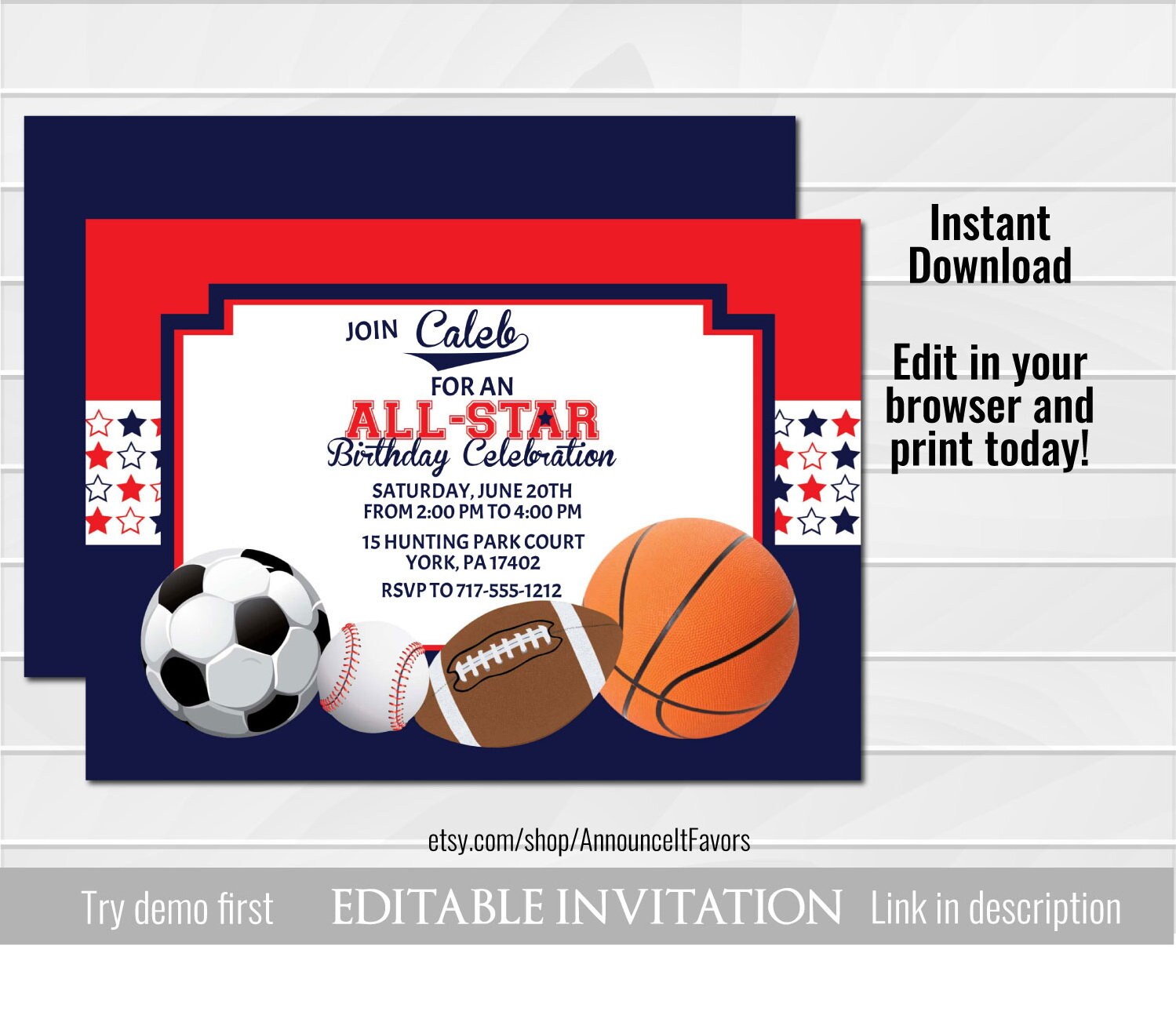 All Star Birthday Invitation All Star Invitation Editable | Etsy