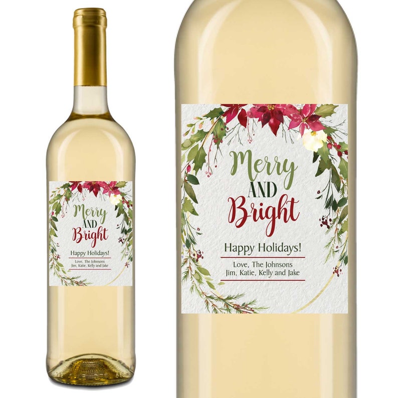 Custom Christmas Wine Labels Elegant Holiday Wine Labels Set Etsy