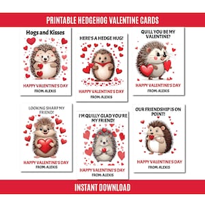 Tarjetas de San Valentín con erizos, tarjetas de San Valentín para imprimir en el aula, lindos erizos para San Valentín