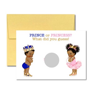 Prince ethnique ou princesse? Gender Reveal Scratch Off Cards, Baby Shower au tableau noir, Afro-Américain